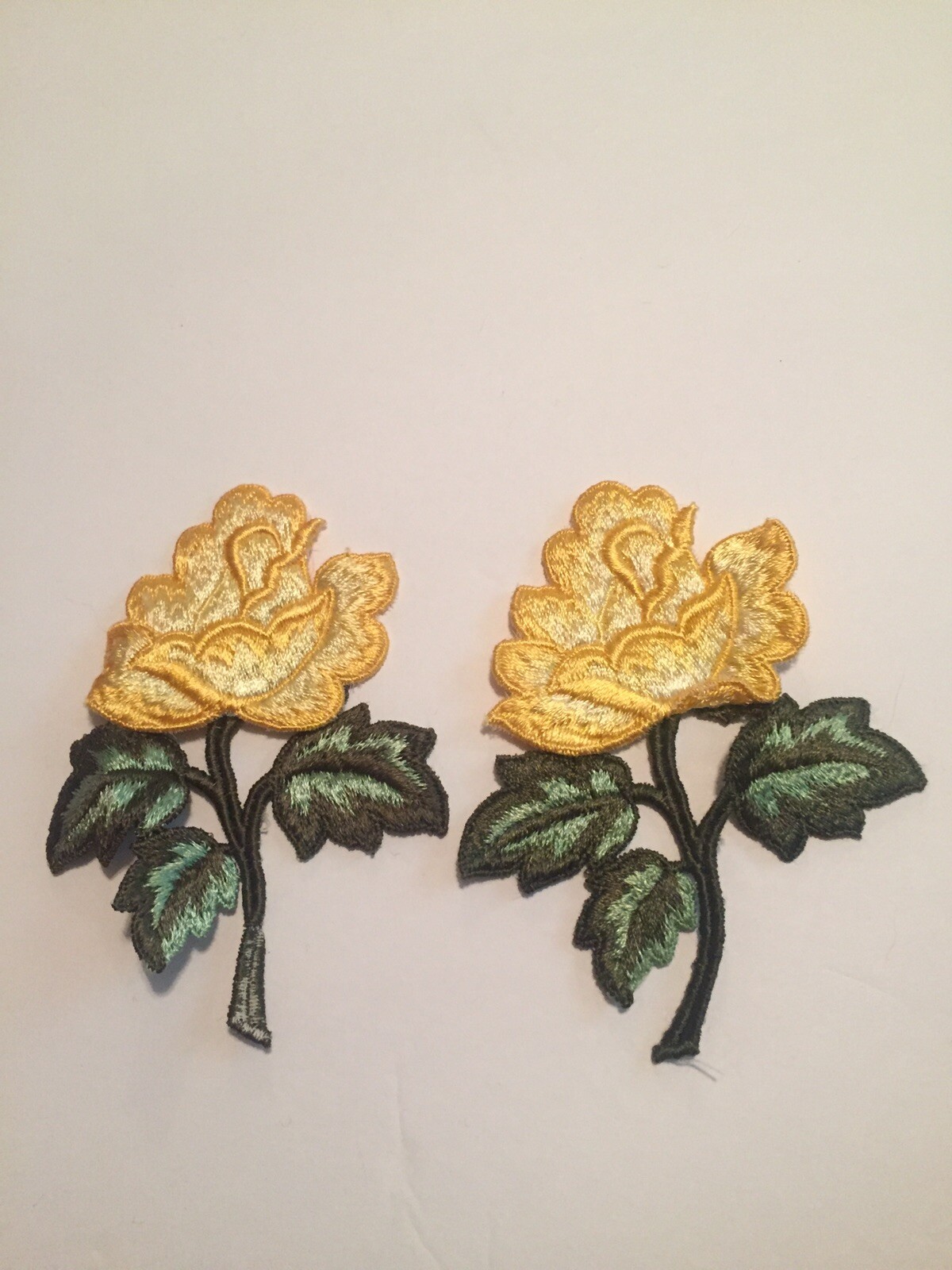 Pair Of 4.5” Embroidered Yellow Rose Appliques New