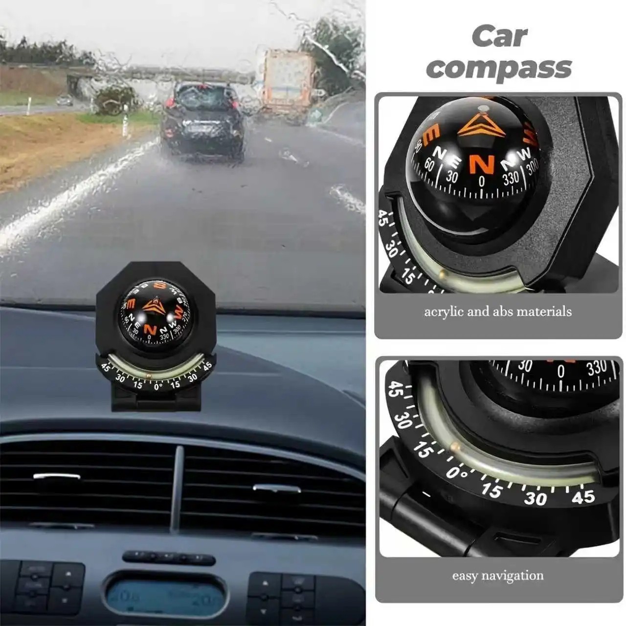 High Precision Navigation Car Mount Compass Ball Car Dashboard Compass 2-In-1