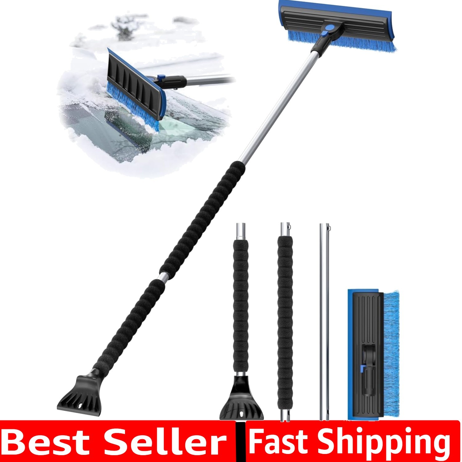 2025 Extra Long 55.7" Ice Scrapers for Car Windshield Multi-Functional Detach...