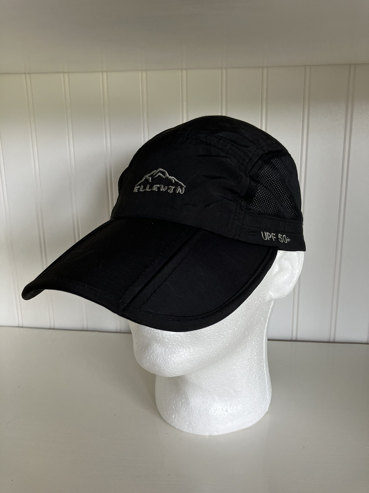ELLEWIN Unisex Baseball Cap UPF 50 Unstructured Hat w/Foldable Long Bill - Black