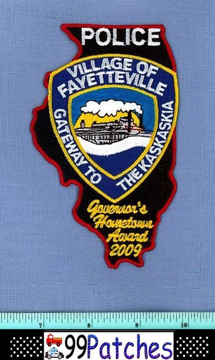 FAYETTEVILLE VILLAGE ILLINOIS Police Patch BOAT STATE SHAPE GATEWAY KASKASKIA 9K