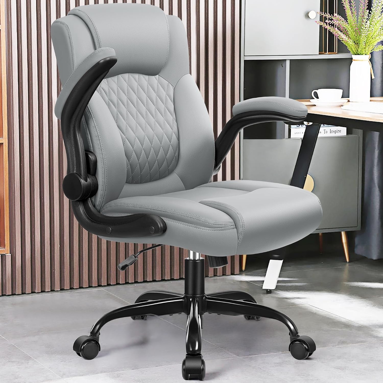 Leather Office Chair, PU Home Computer Desk Chairs with Ergonomic Back Support,