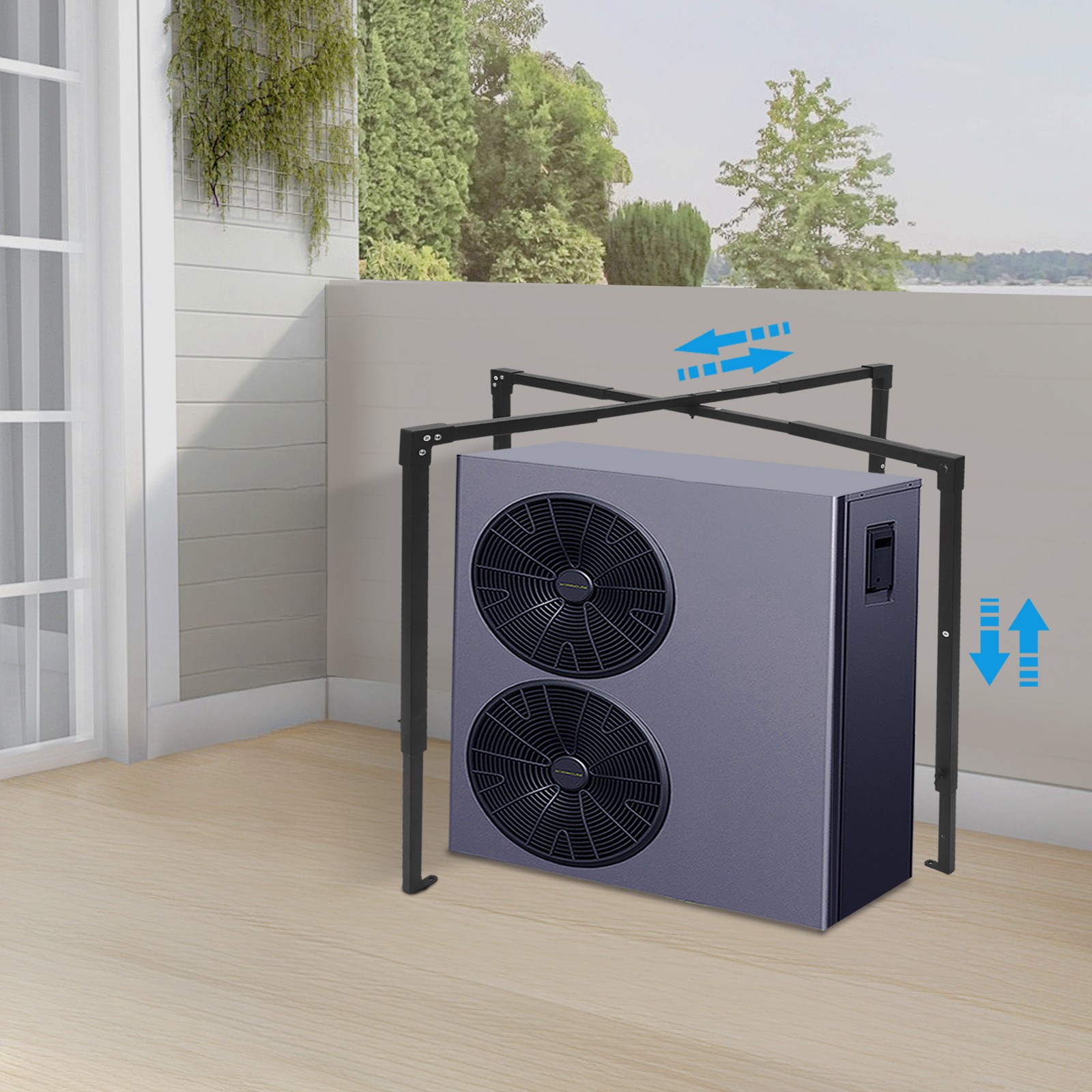 Ac Security Cage, Air Conditioner Cage, Adjustable Air Conditioner Cage Black