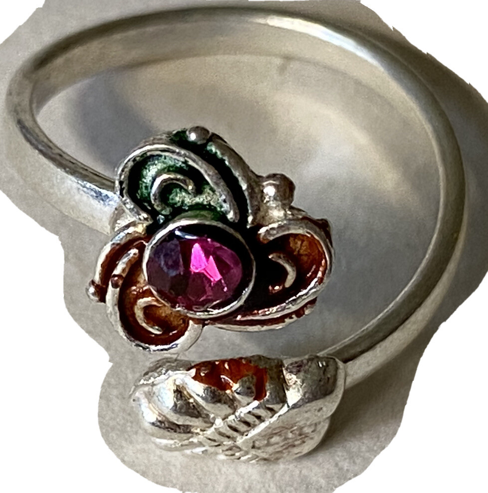 925 Sterling Silver Toe Ring SINGLE India Bichiya ADJUSTABLE pink Crystal NEW