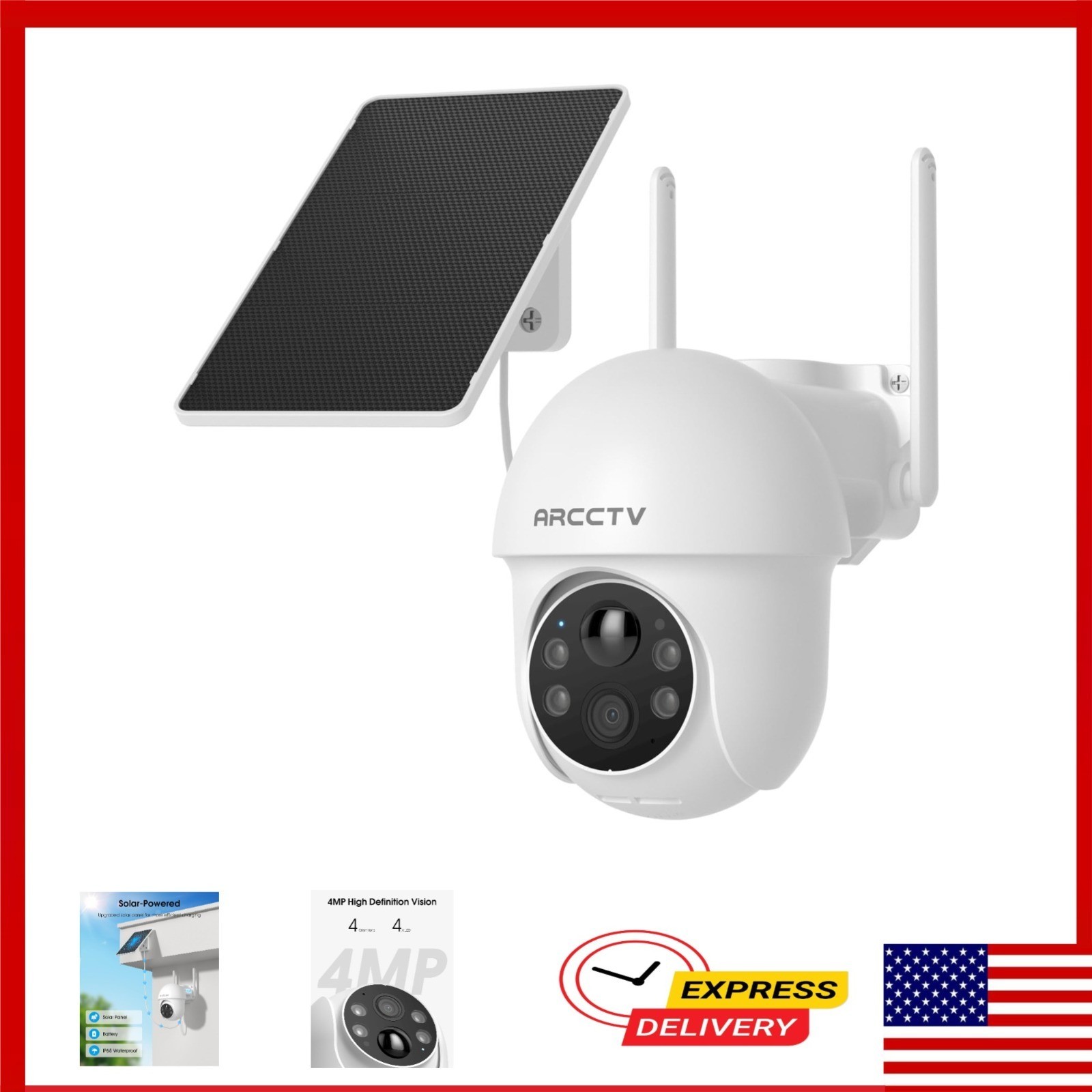 ARCCTV Solar Security Camera 4MP 2.5K HD Wireless Outdoor Night Vision