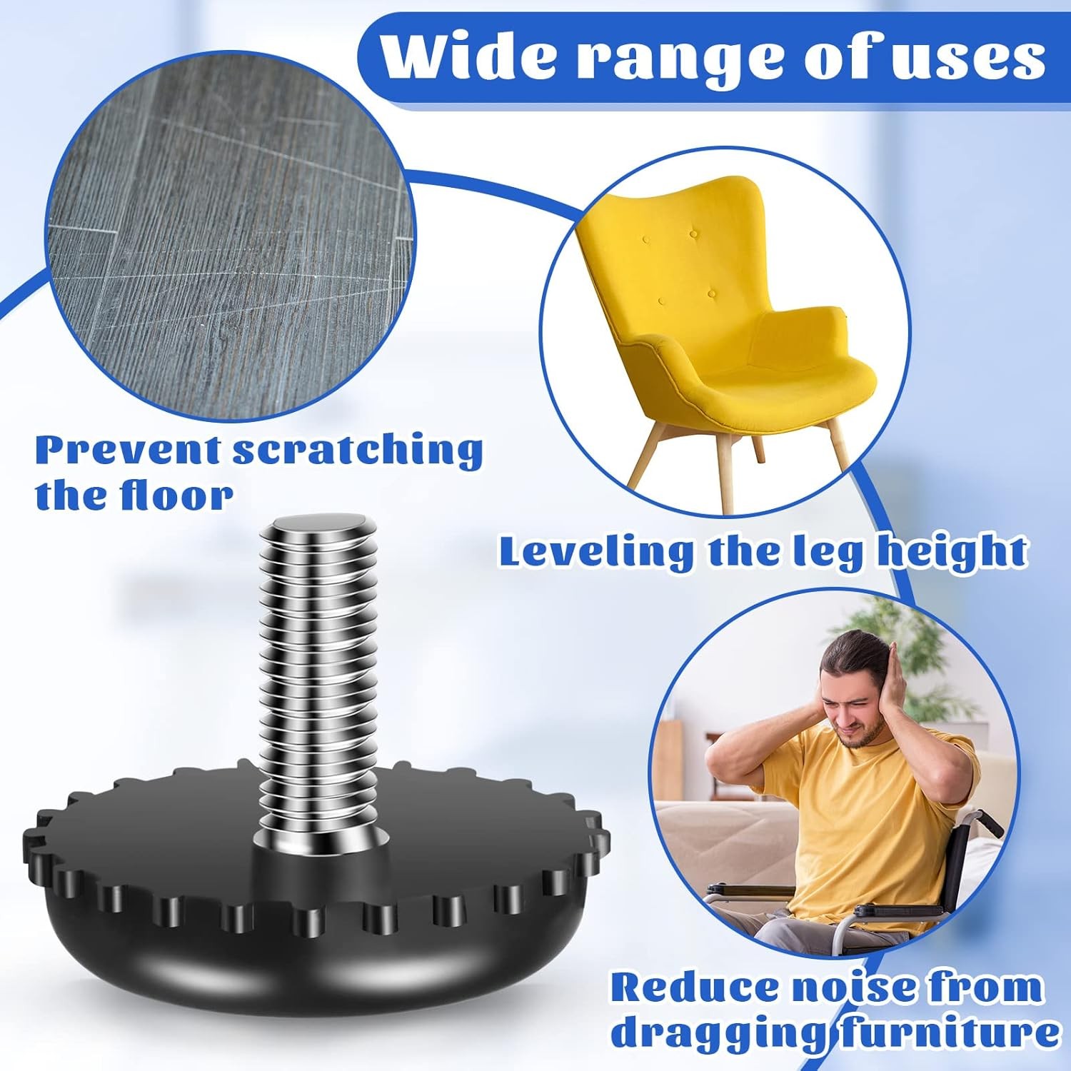 30 Pieces 1/4-20 Adjustable Furniture Levelers Galvanized Steel Screw in Threade