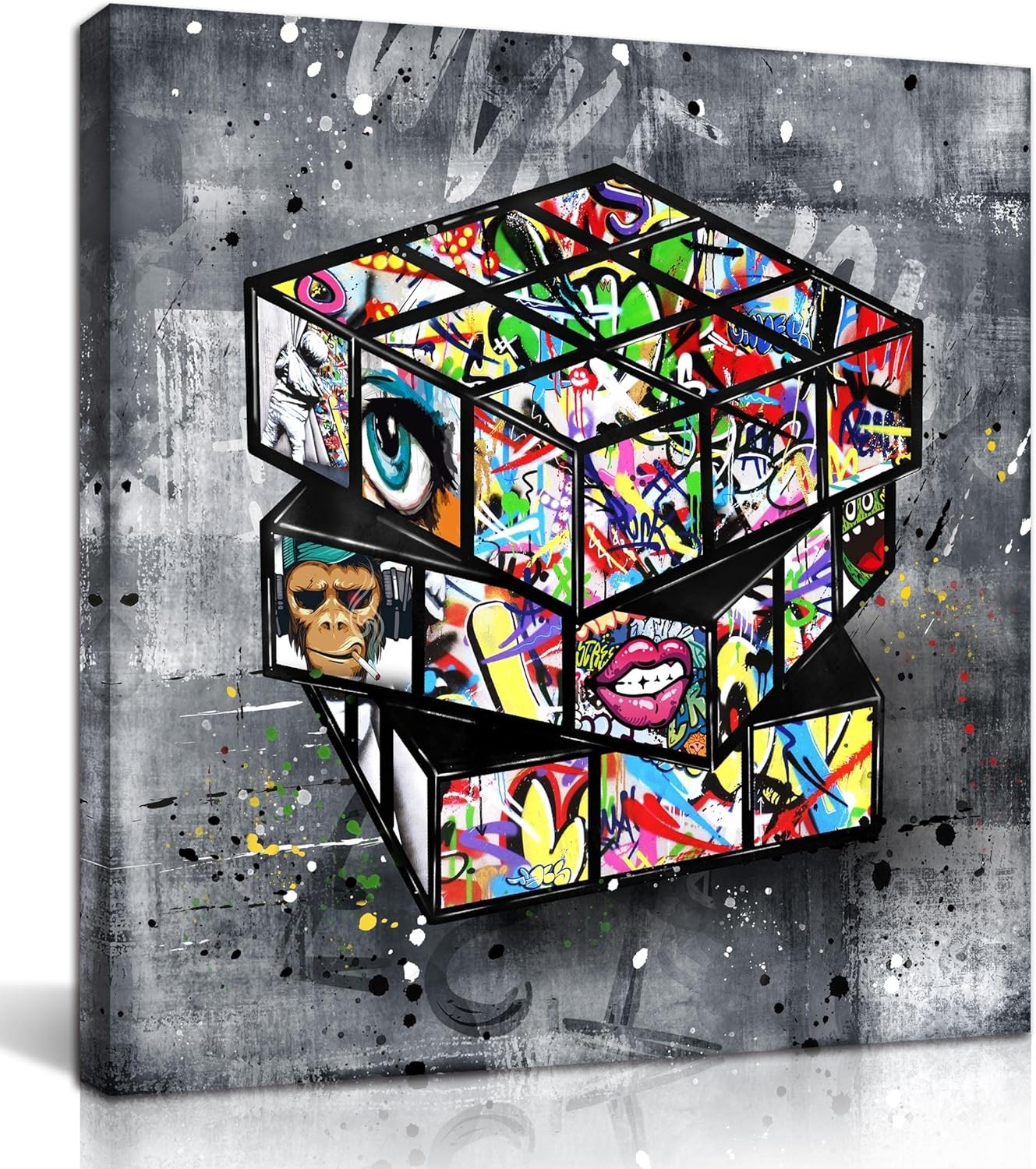 SIXTTART Banksy Canvas Wall-Art for Bedroom - 14L" x 14W", Gray