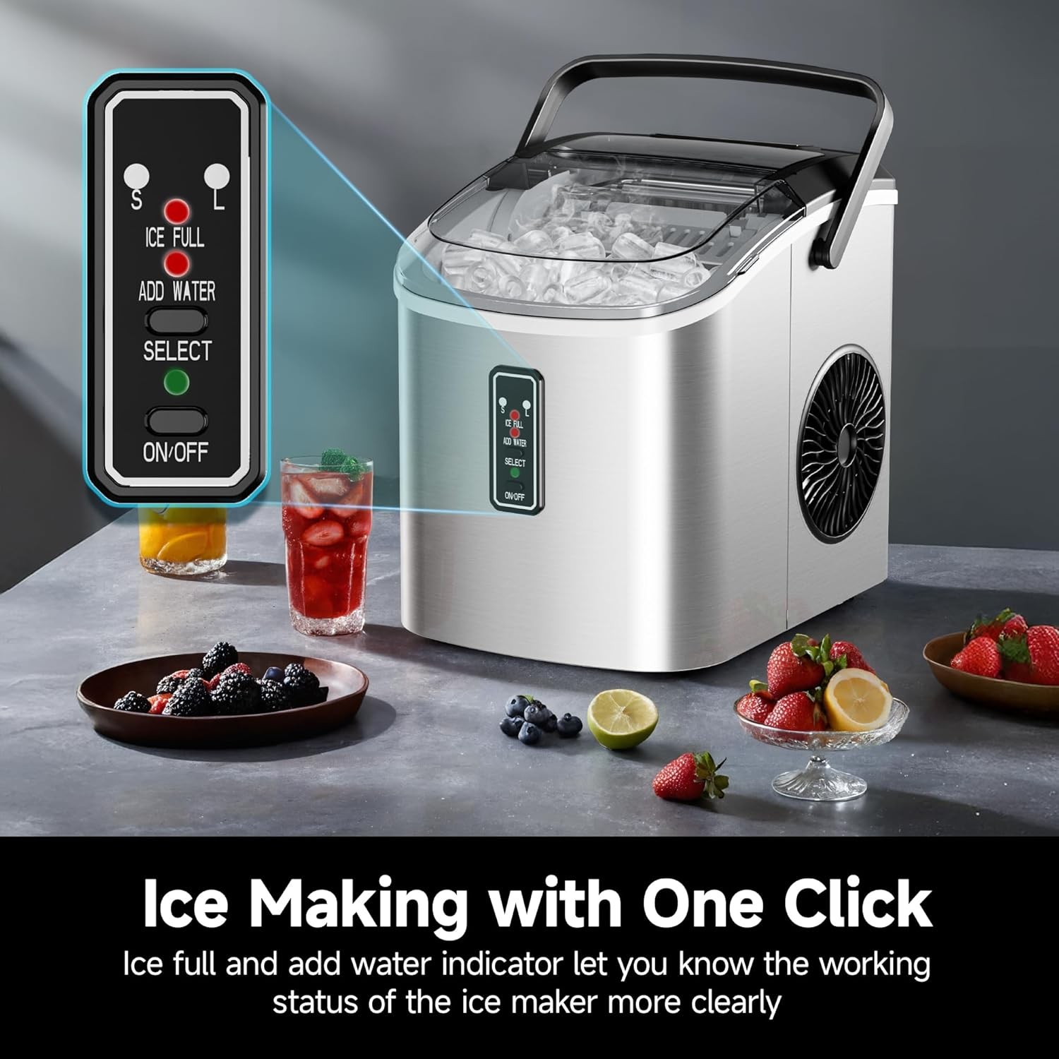 EUHOMY Ice Maker Countertop, 9 Cubes Ready in 6 Mins, 26lbs/24H, Silver