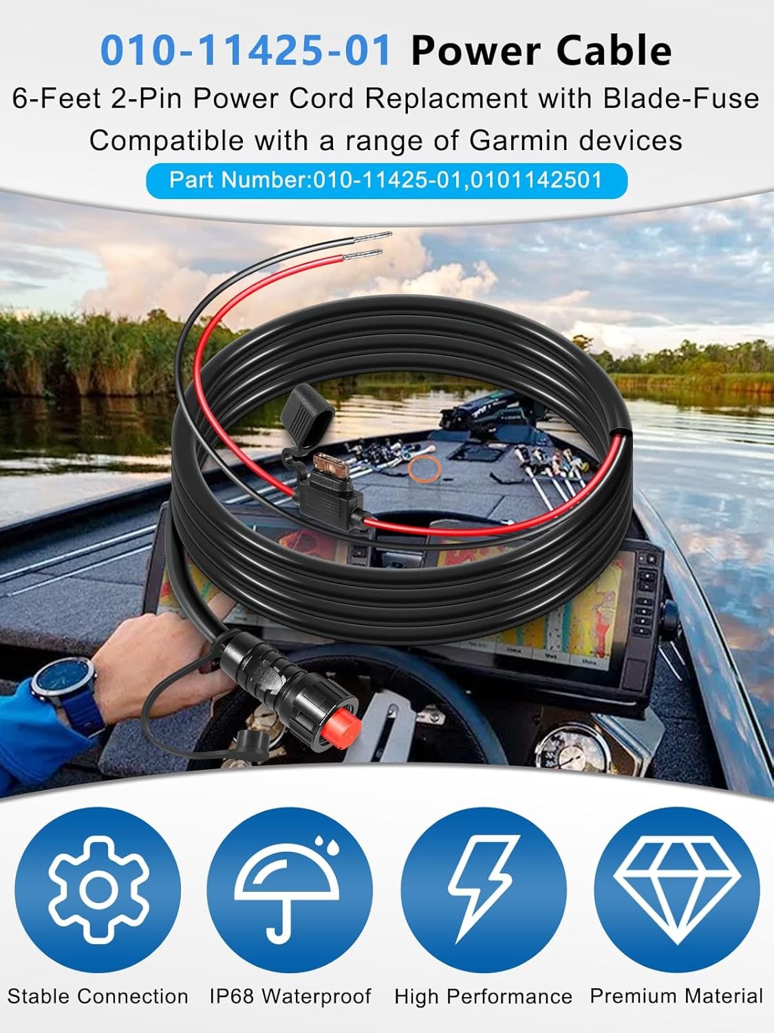 for Garmin 010-11425-01 Threaded Transducer Power Cable GLS 10 Sonar Module