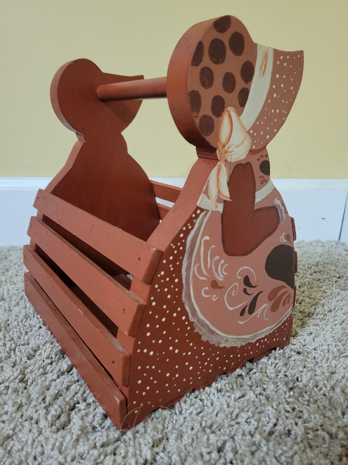 Vintage Bonnet Girl Wooden Basket