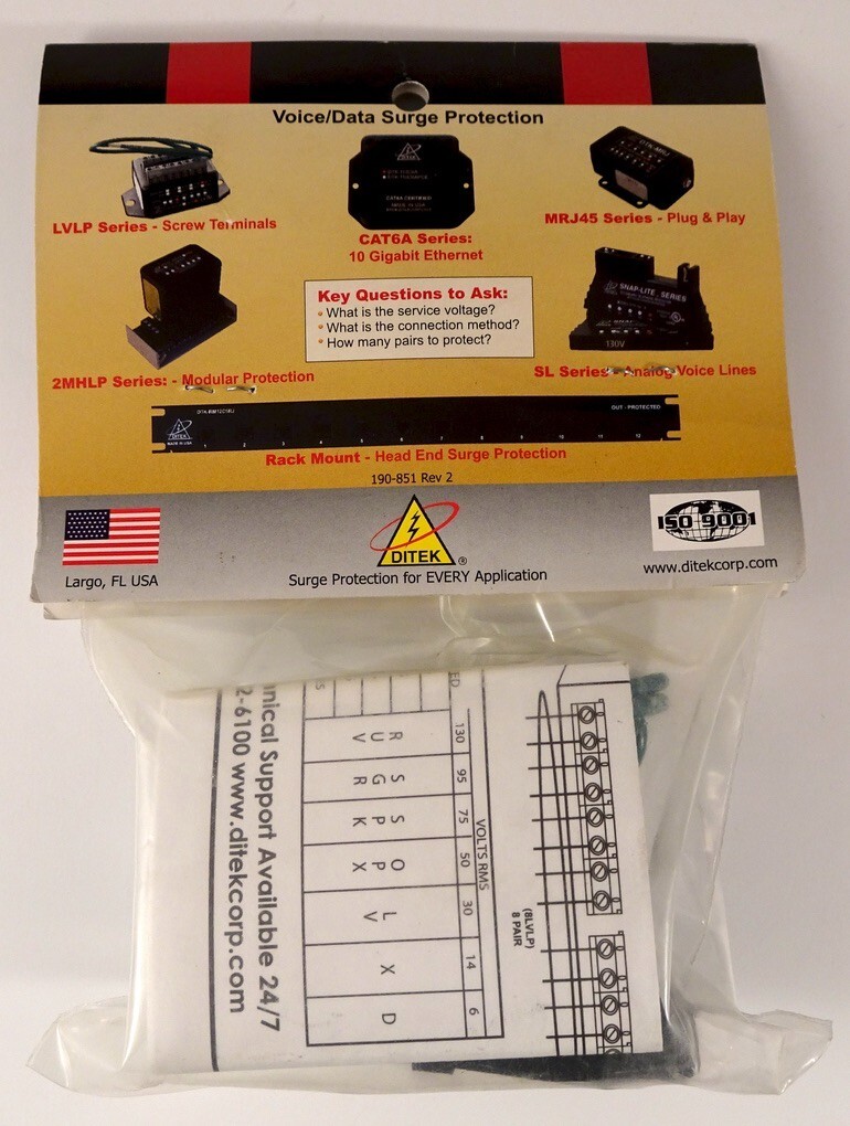 Ditek DTK-4LVLPSCPRUV 4 Pair, 120v, Low Voltage Surge Protector, New