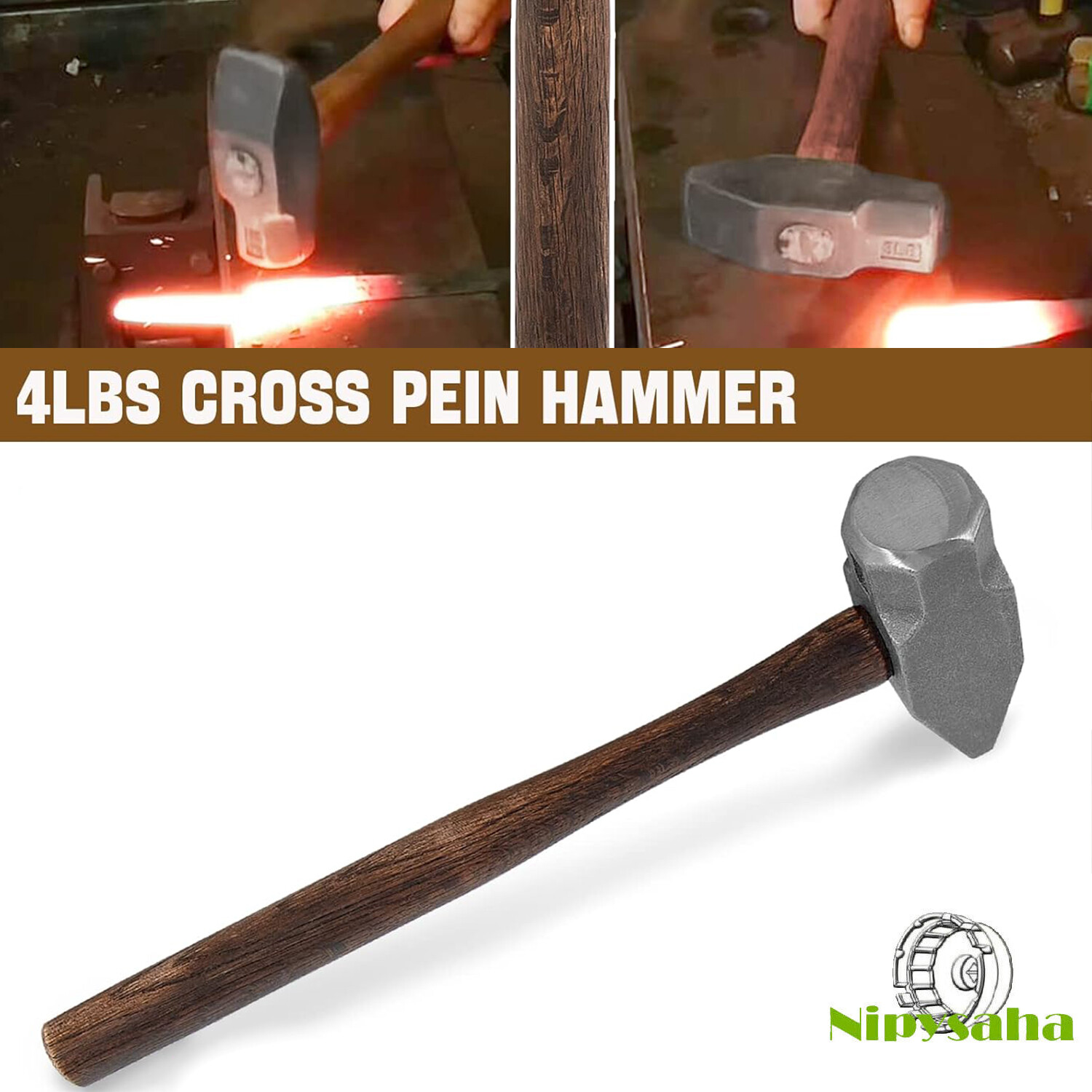 4LB Blacksmith Cross Pein Hammer Forging Knife Hammer Anvil Tool Versatile Tool