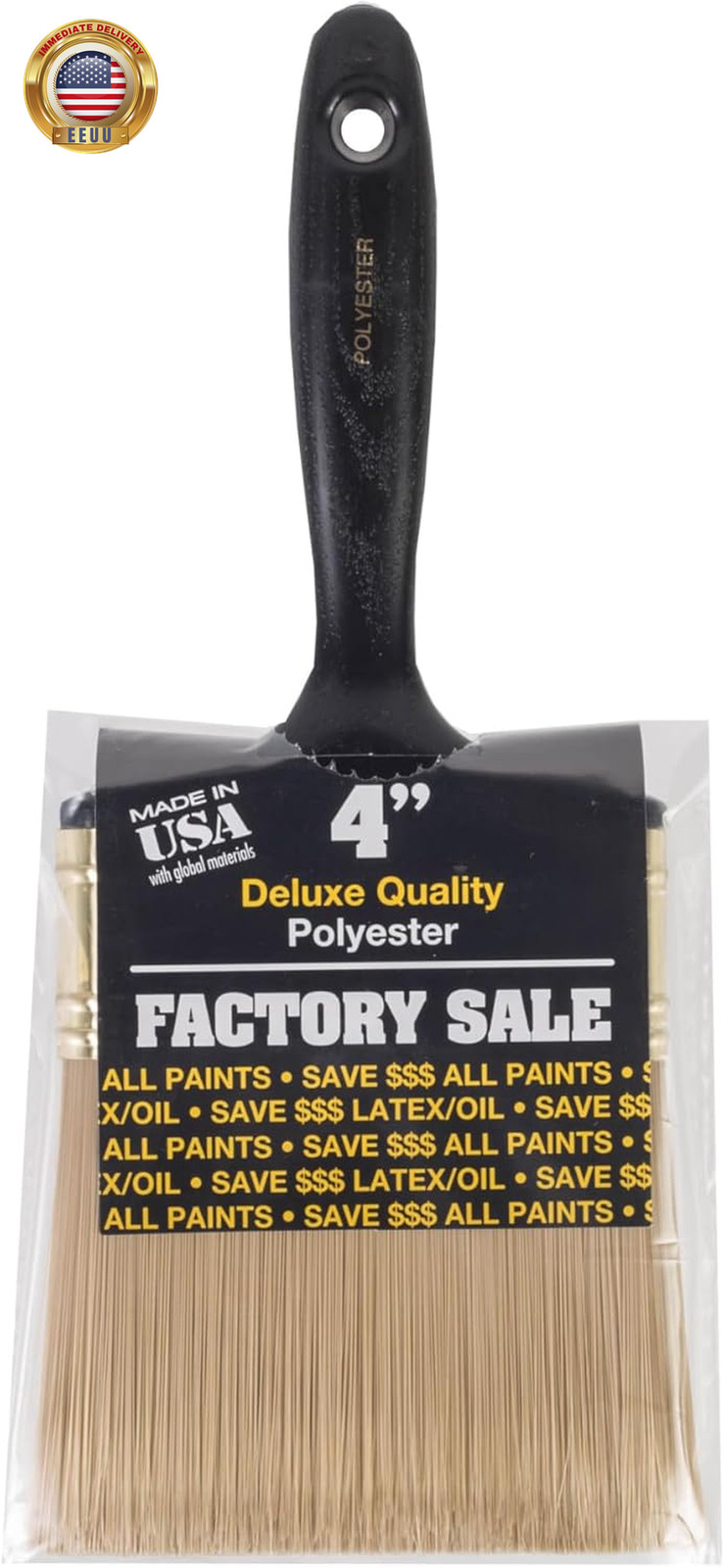 Brush 4IN P3974-4 Factory Sale Polyester Paintbrush, 4-Inch, 4 Inch, Black,Gold