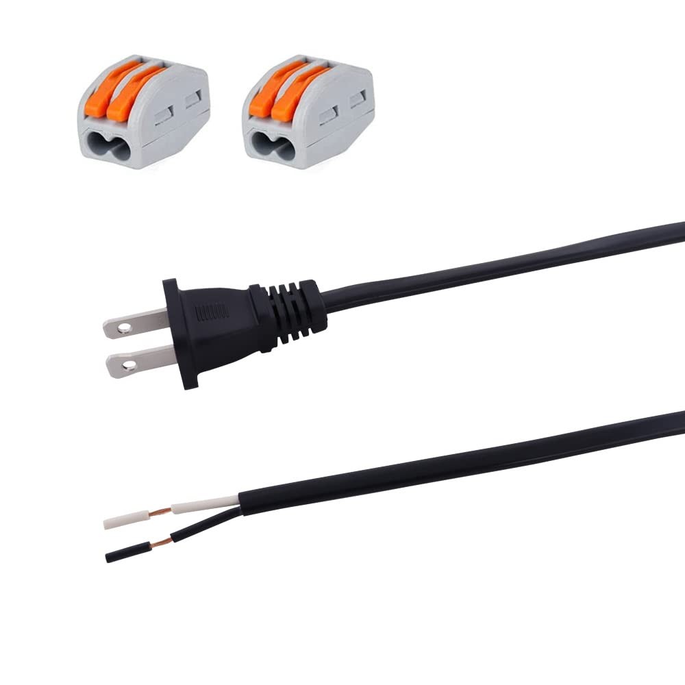 25FT Power Cord 18AWG Flat Shape Pigtail 2 Prong Plug Polarized 2 Wire Power ...