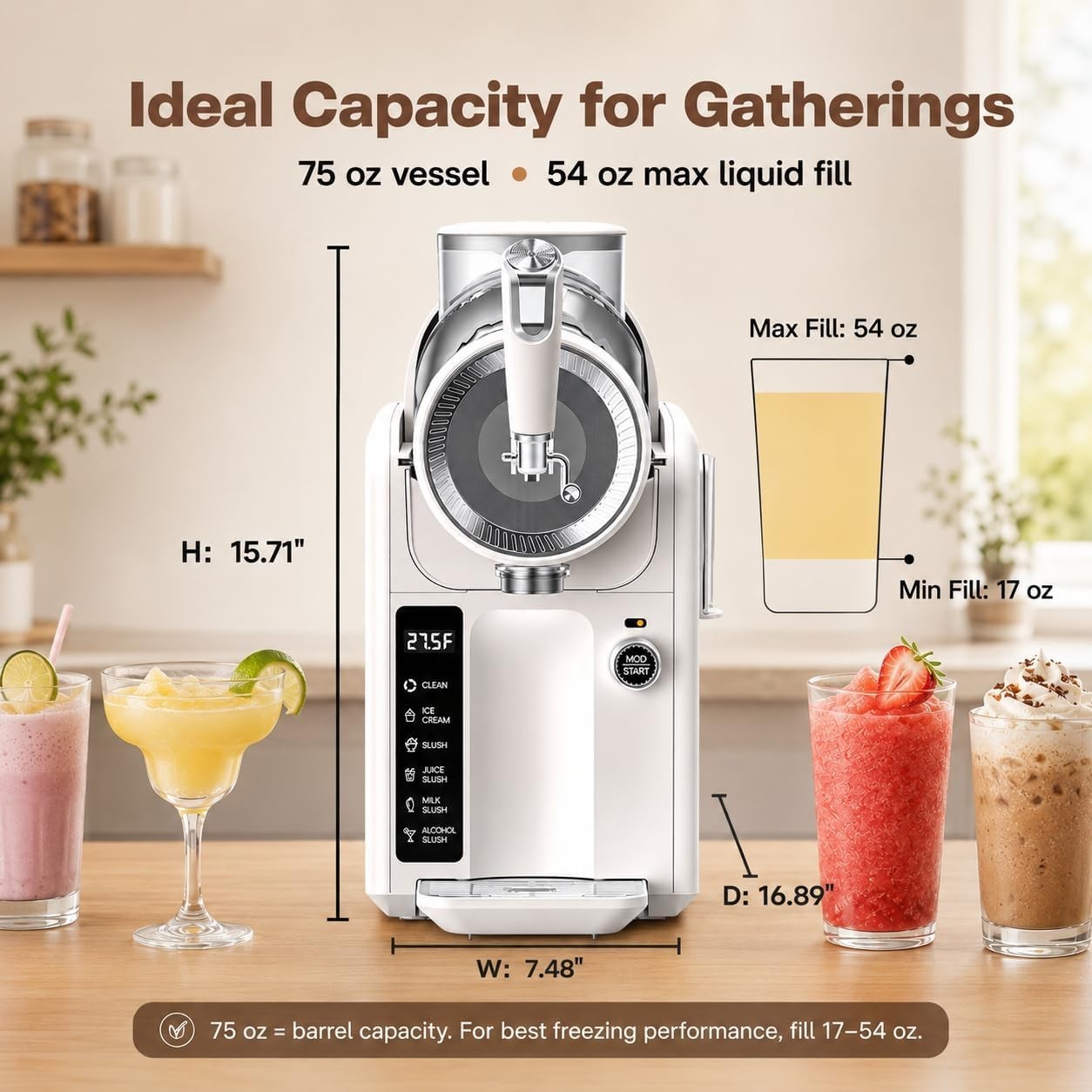 5 Presets Slushy Maker, LED Display, Auto Clean