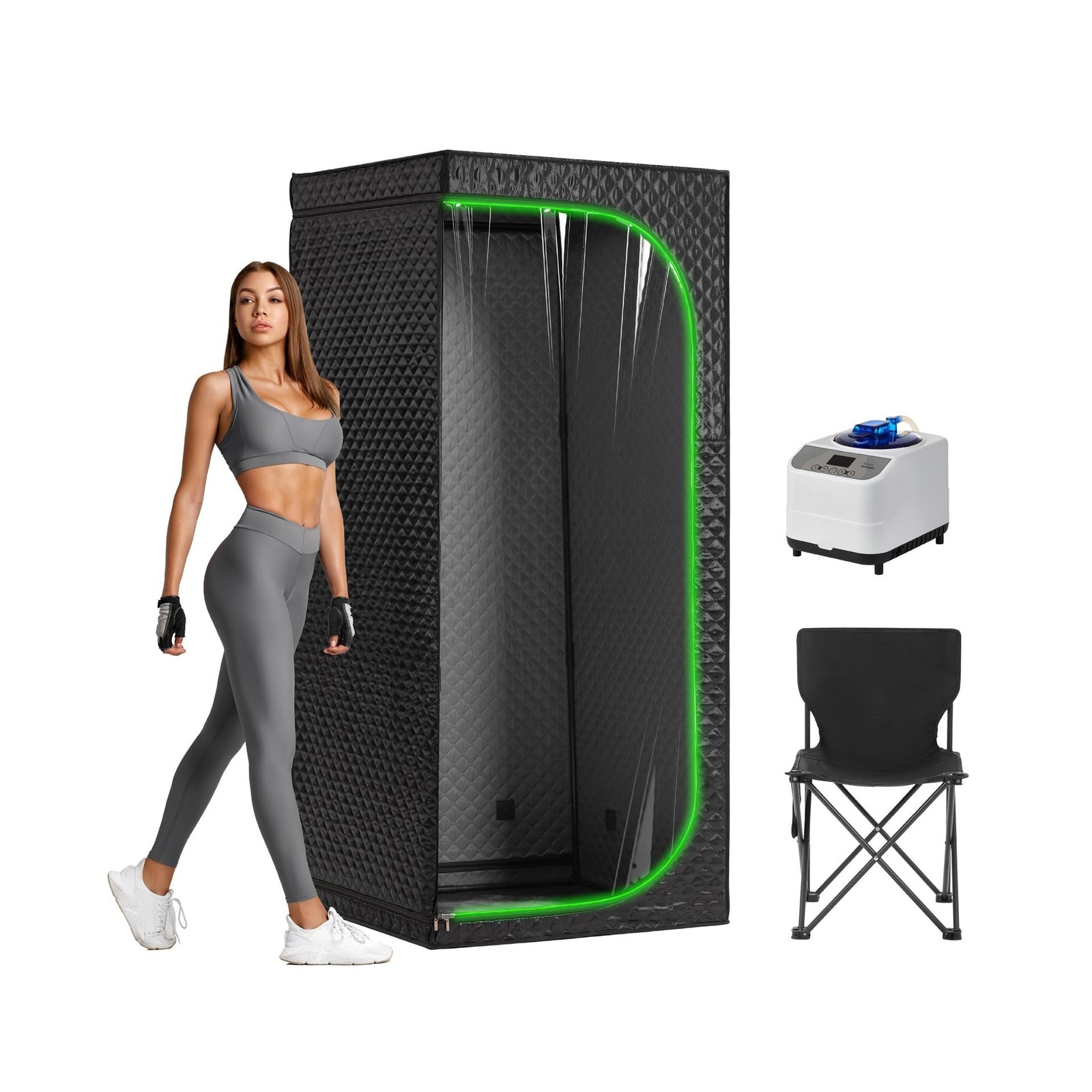 Portable Steam Sauna Tent with Clear View Door, Black, Full Size Square Sauna...