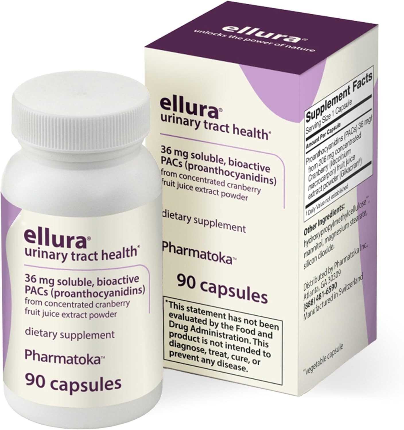 Ellura 36mg Cranberry Capsules 90ct – UTI Support Supplement – Urinary Health
