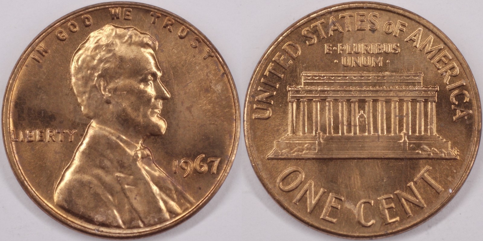 United States 1967 1 Cent Lincoln Memorial KM#201 Bronze
