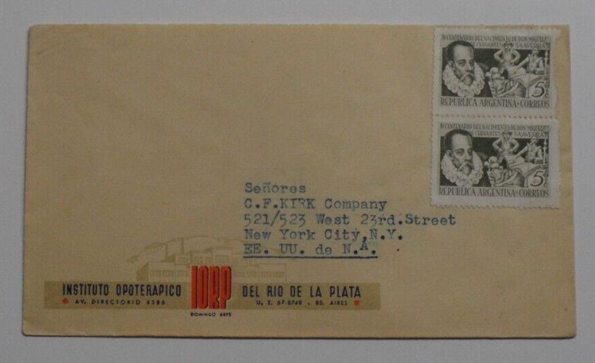 STAMPMART : ARGENTINA SAAVEDRA 5c PAIR IORP BUSINESS COVER USED TO NY USA