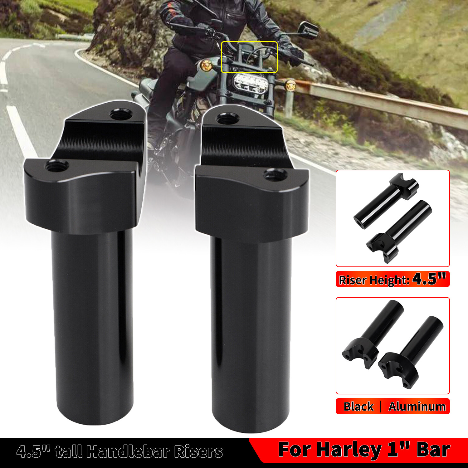 CNC 4.5" Straight Handlebar Risers For Harley Softail Road King Sportster XL883
