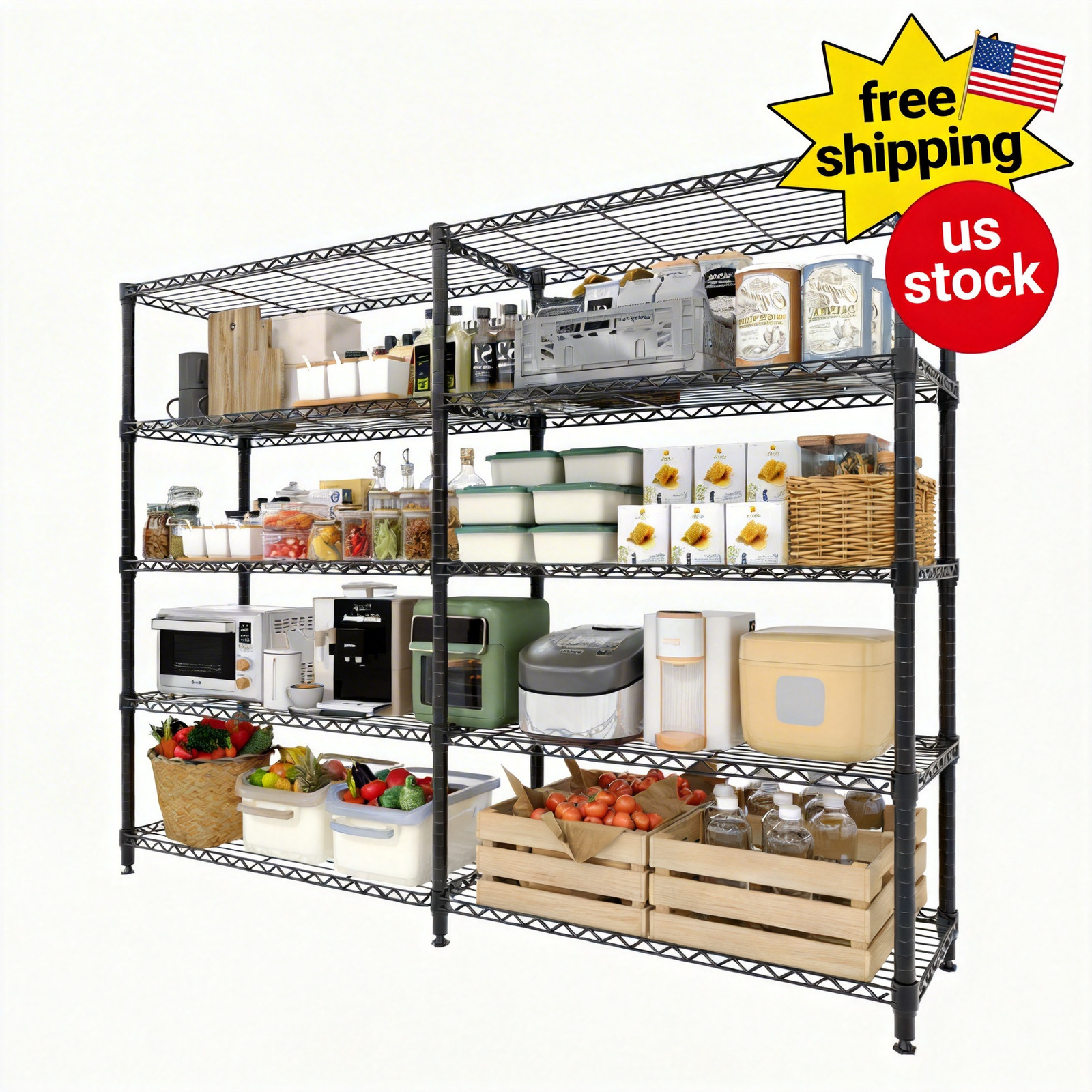 Metal Storage 5-Tier, Heavy Duty Wire Rack Shelving Unit, Adjustable Shelves