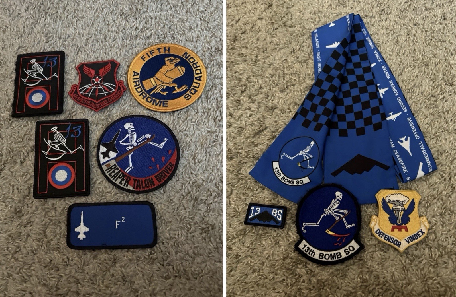 9 USAF Pilot Squadron Patches & Scarf ~ 13th BS Talon Driver set ~ hook / loop