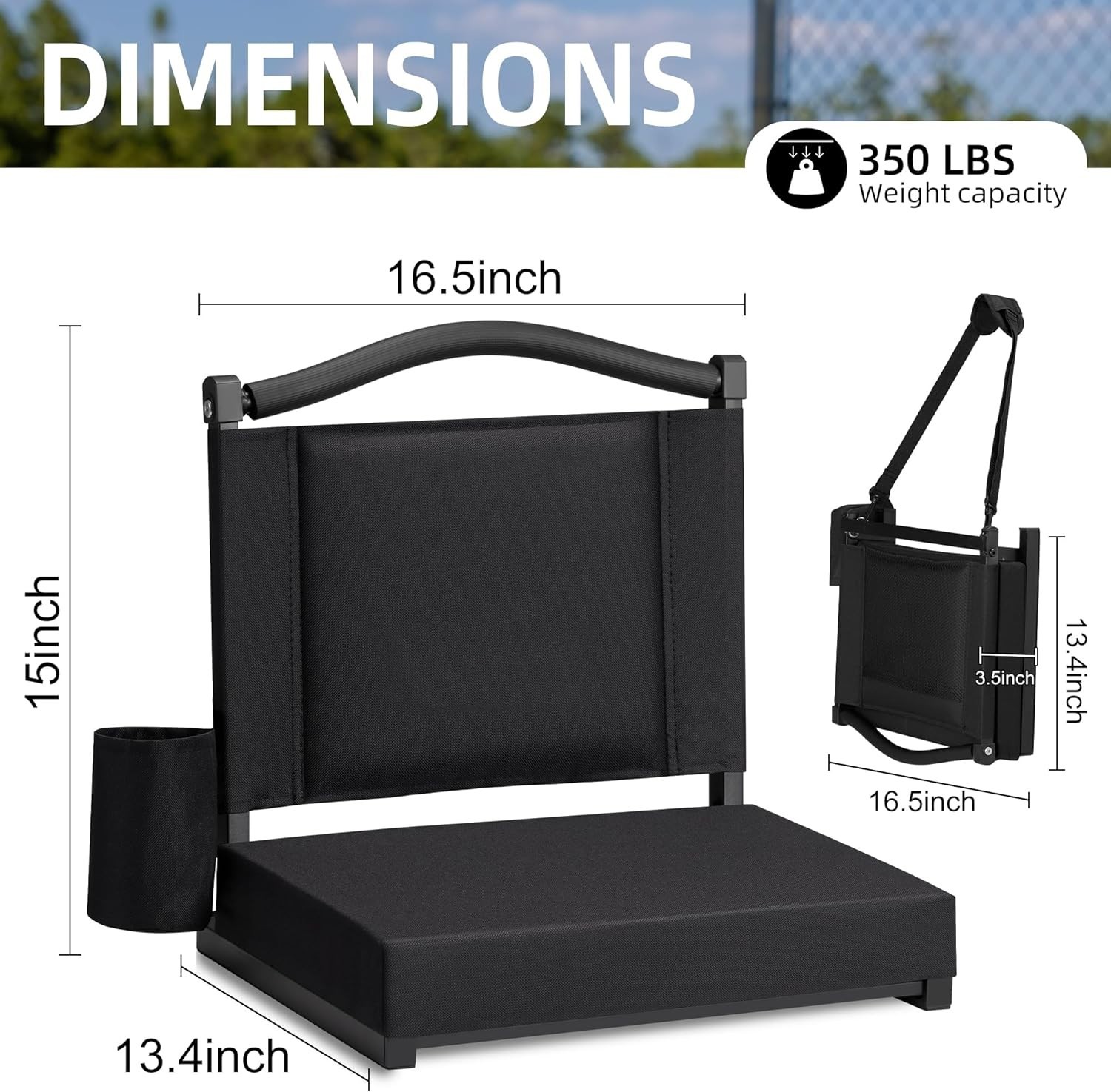Portable Bleacher Chair with Cup Holder & Shoulder Strap - Comfortable Support