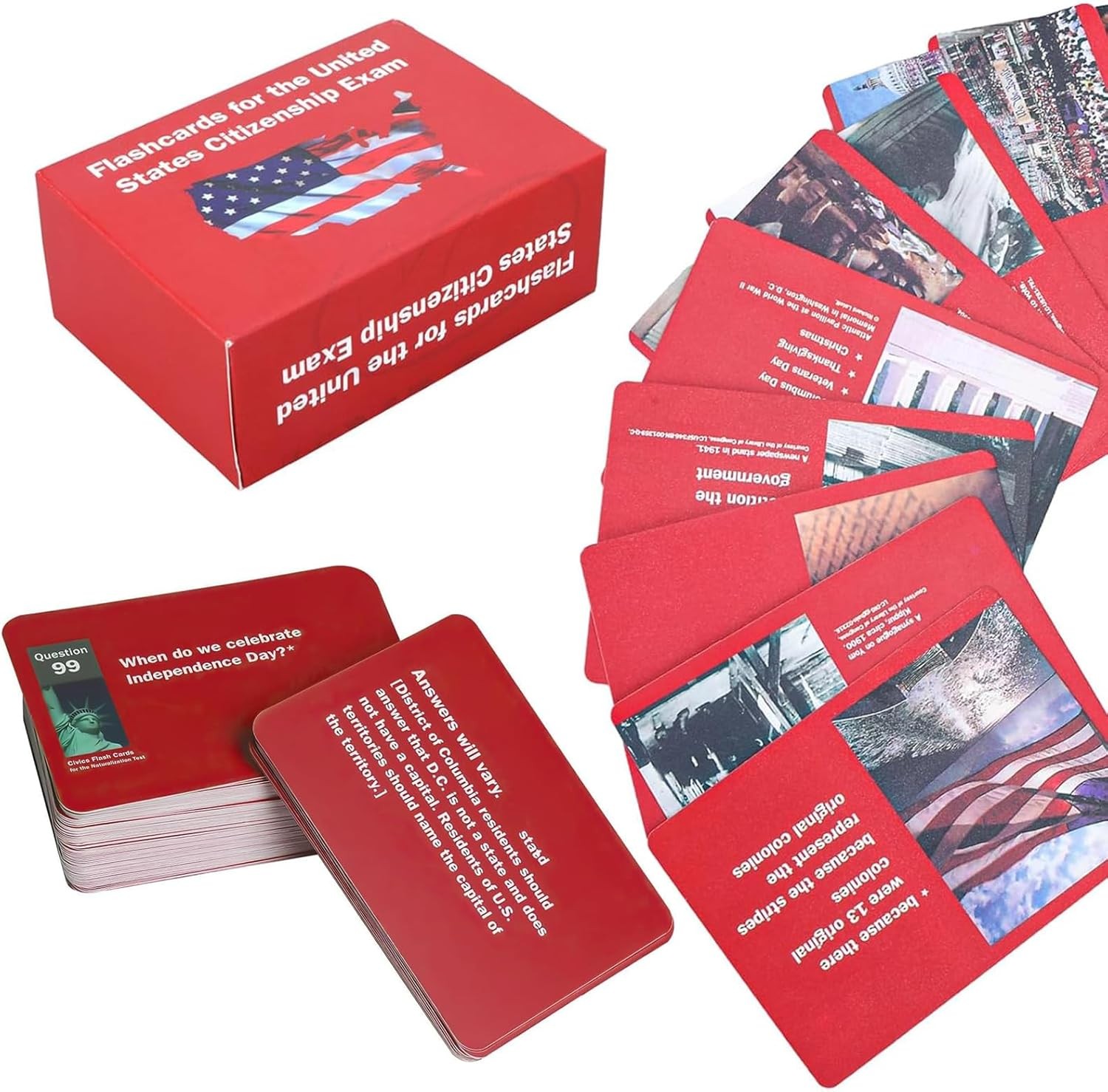 2026 New Us Citizenship Test Flash Cards 2025, Tarjetas para 3.6"x2.5", Red