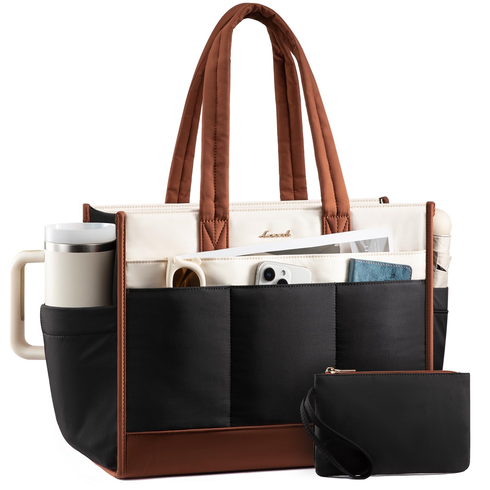 Tote Bag for Women, Puffer Laptop Handbag Work Purse 15.6 Inch for Teacher Nu...
