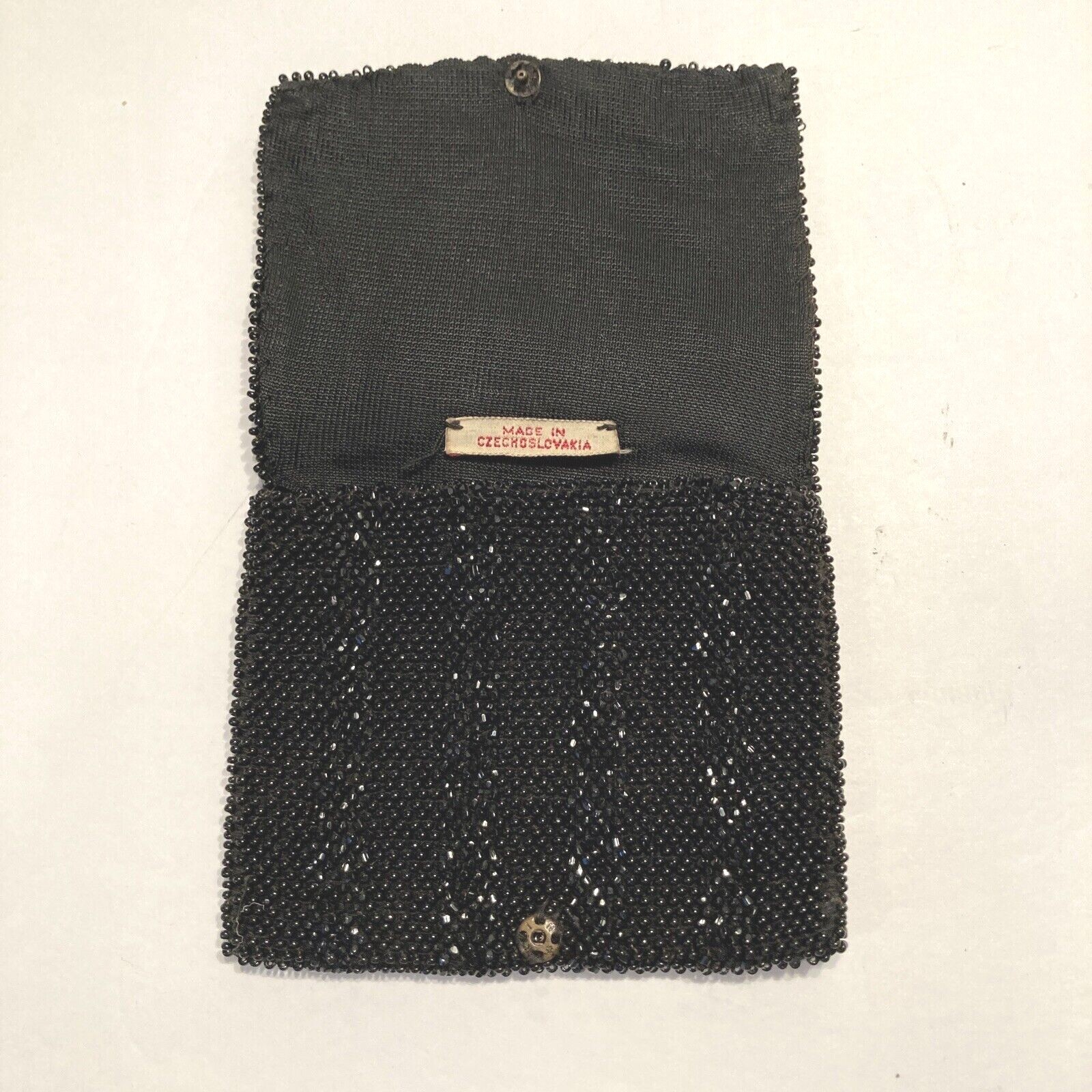 Mini Black Beaded Purse from Czechoslovakia - 4" x 3.5"
