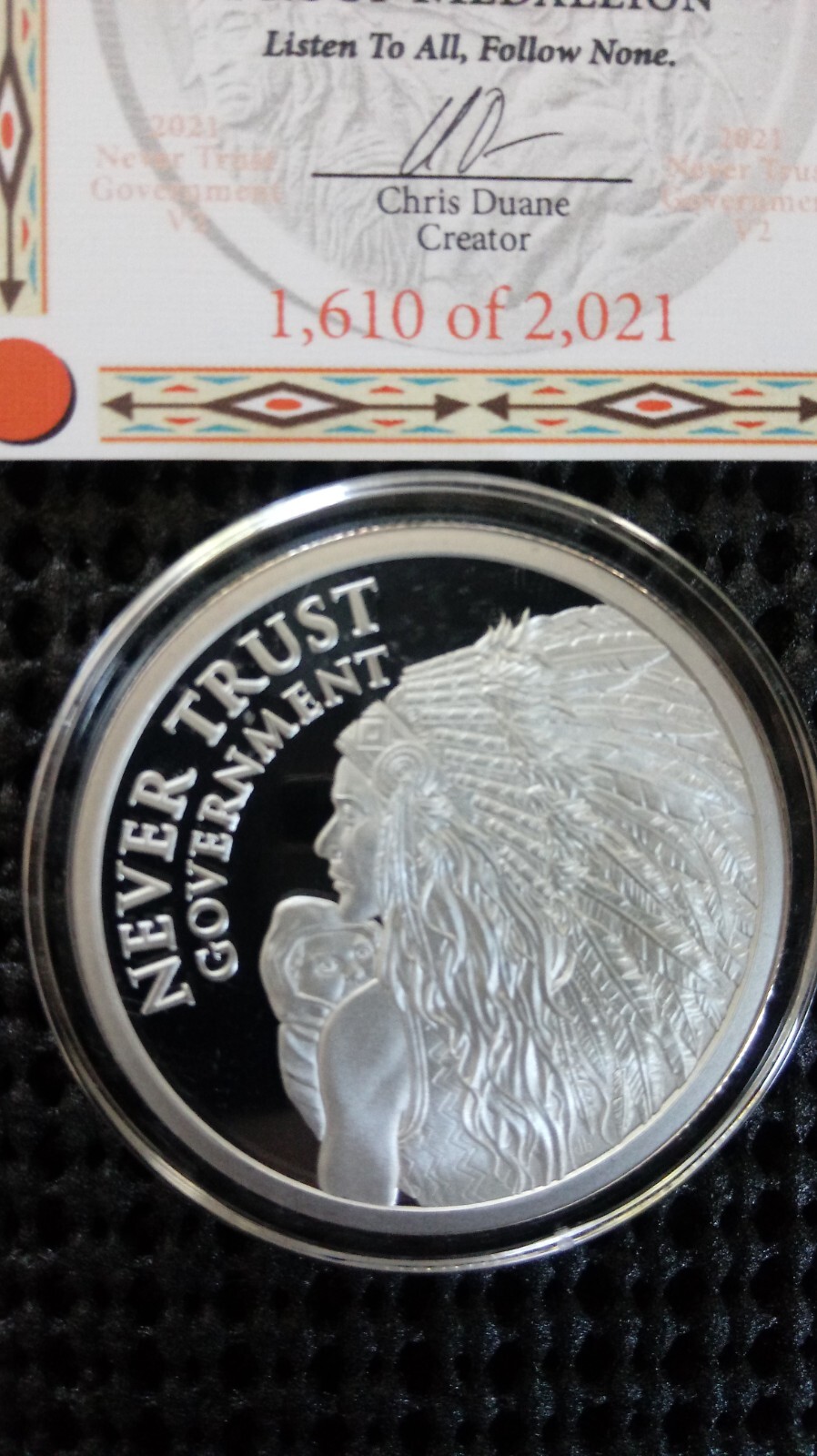 Silver Shield 1oz Never Trust Govt 2021 Never Trust Govt V2 Proof w/COA (Last 1)