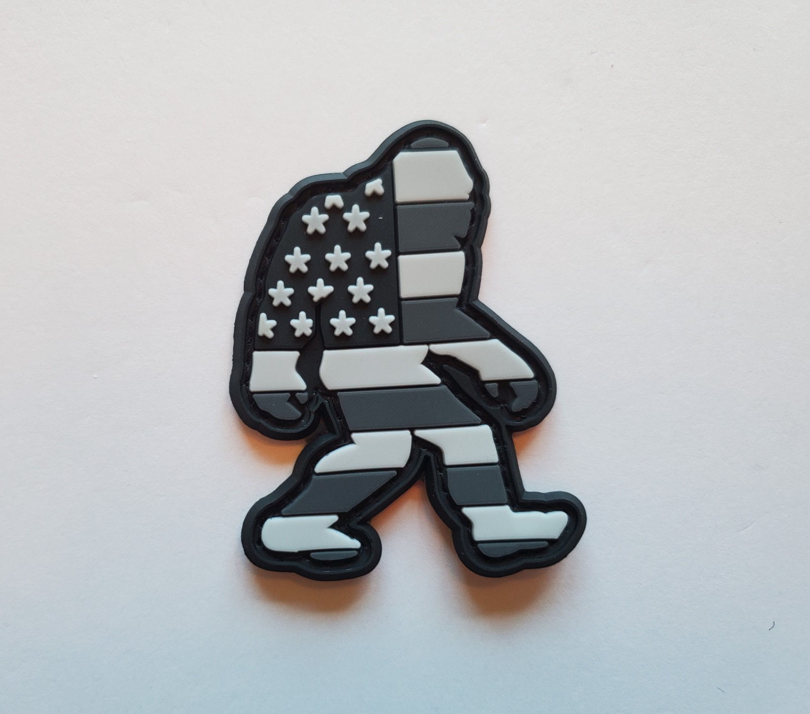 Bigfoot Sasquatch USA Flag PVC Morale patch Hook & Loop 2" x 2.5" Black & Grey