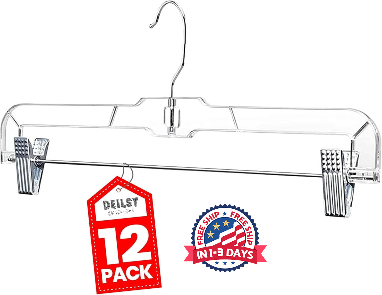 12Pcs perchas de plástico transparente para faldas de 14" con clips ajustables