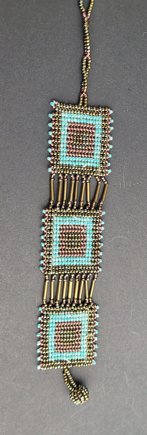 BOHO Seed Bead Adjustable Bracelet Handmade Blue Brown Mauve 5.5-7"