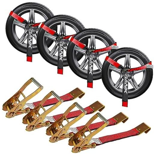 Car Tie Down Straps for Trailers (4PK) – 2'' X 96'' Tire Webbing with Flat Red