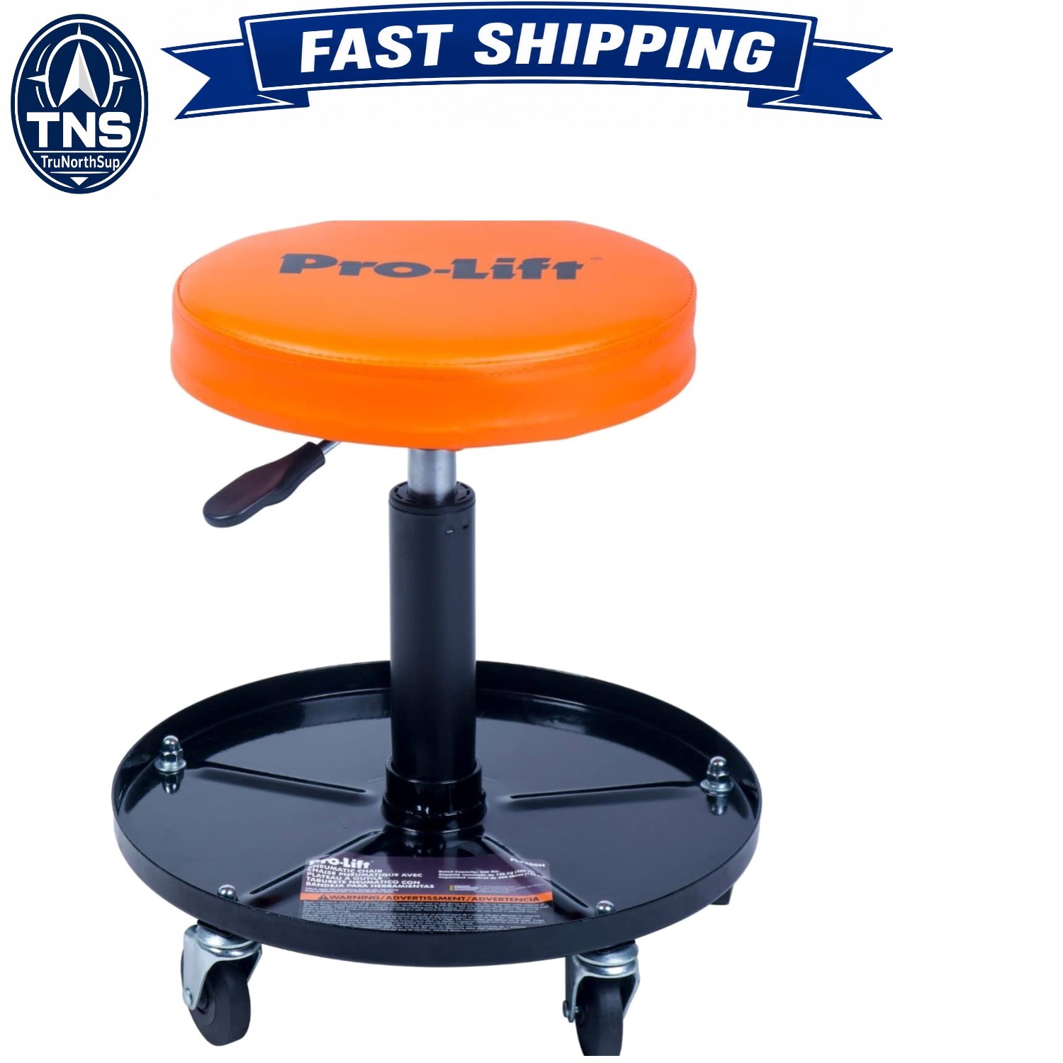 PL9300H Pneumatic Chair Garage Stool 15 In Orange Vinyl 300 lbs