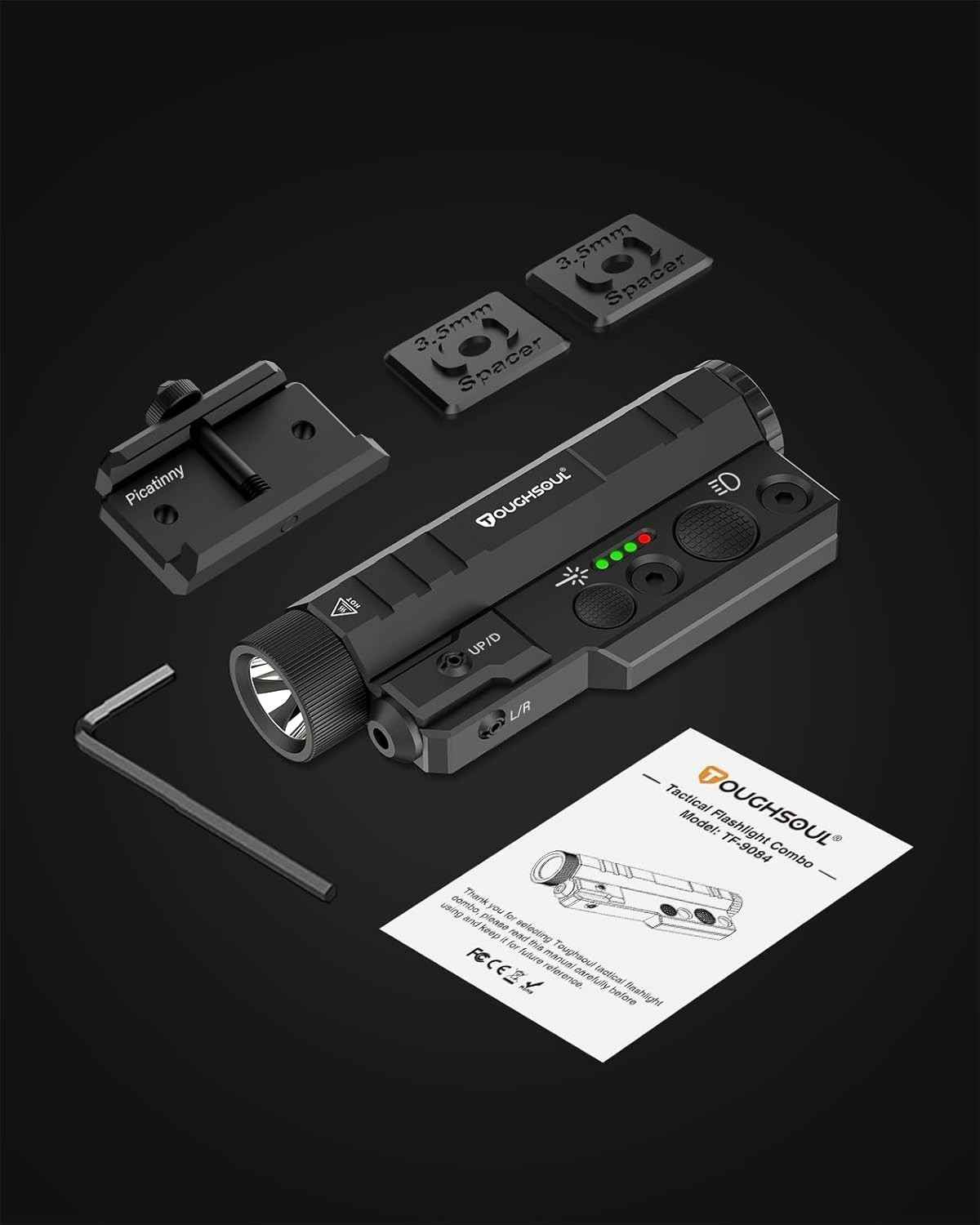 Mlok Picatinny Tactical Flashlight Laser Sight Combo, 2400 Lumen Max Light with