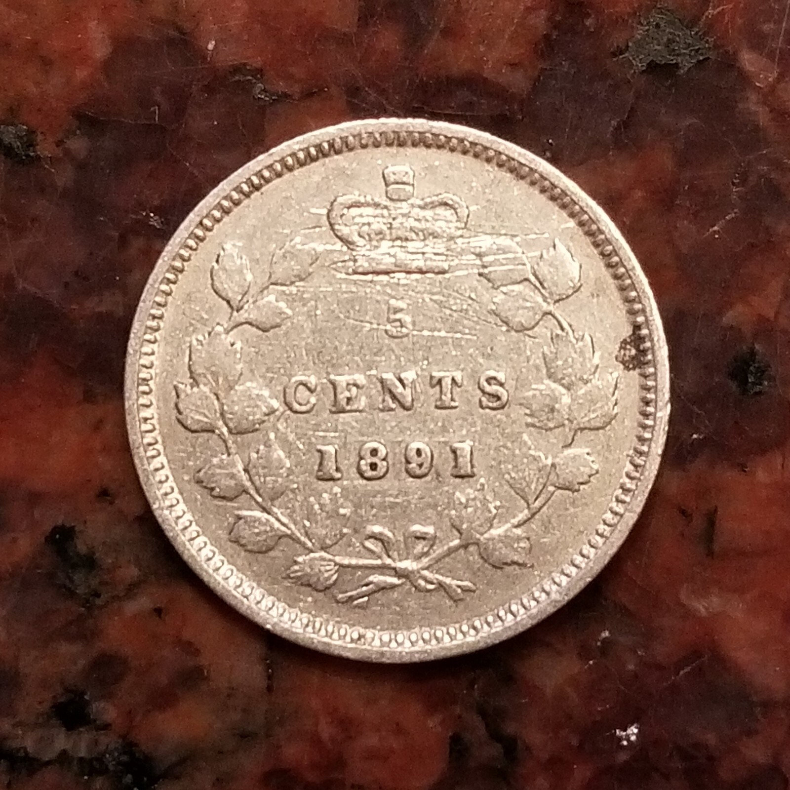 1891 CANADA 5 CENTS COIN - .925 SILVER - BETTER DATE - #A8719