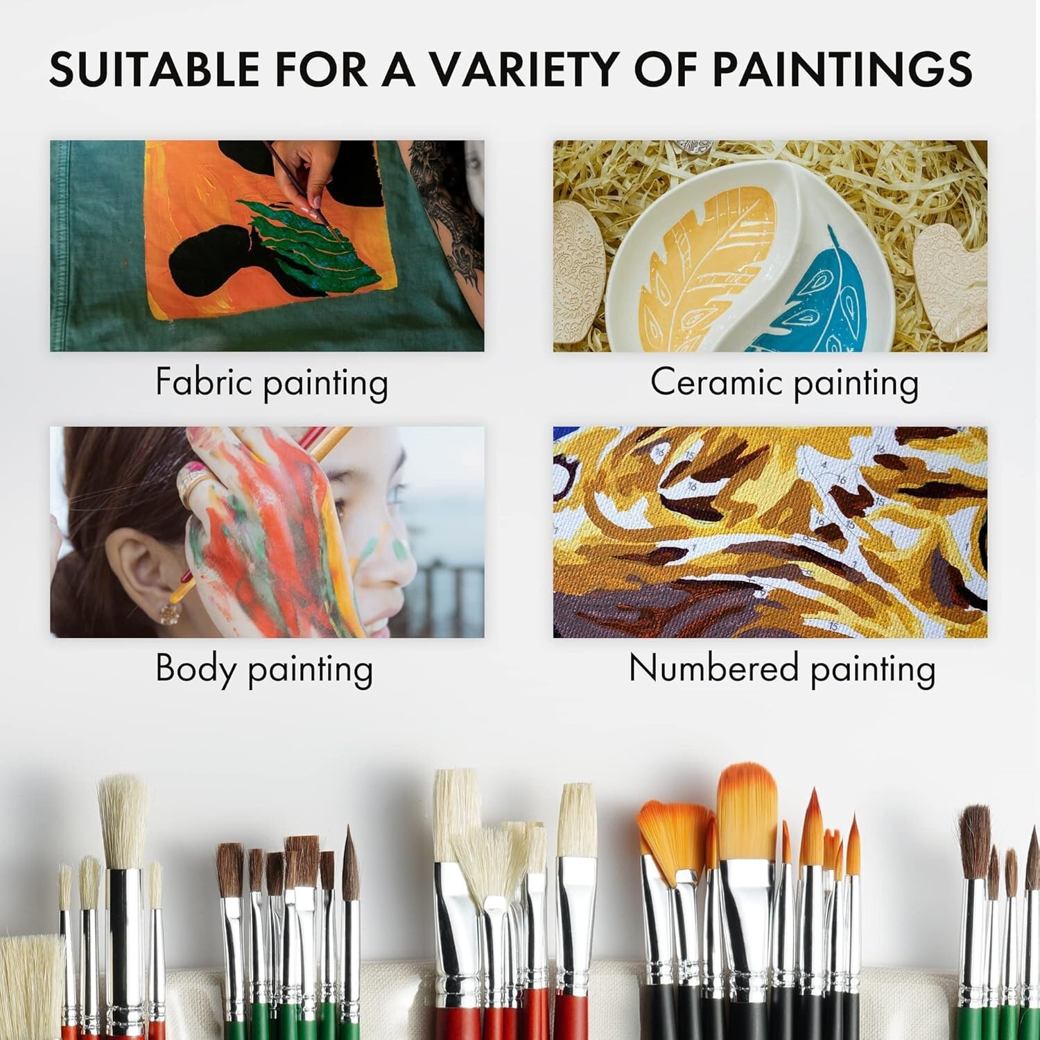 ARTIFY 41 Pieces Long Handle Paint Brushes Set Includes a Carrying Canvas Roll