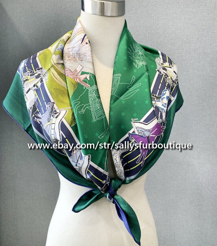 Sallys 18 Momme Twill Silk Wrap Scarf Indians Print Double Face Kerchief 35"