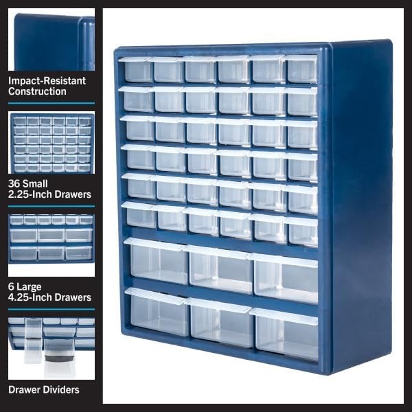 Plastic Storage Drawers 42-Compartment Organizer Desktop/Wall Mount for Hardware