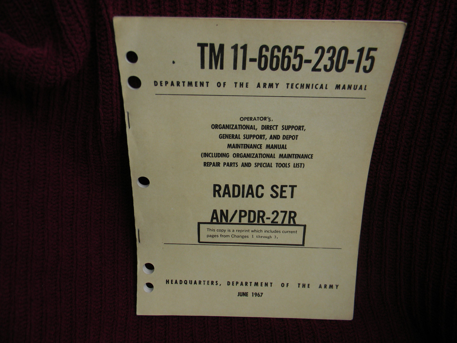 1967 RADIAC SET AN/PDR-27R Technical Manual TM 11-6665-230-15 Repair Parts #212