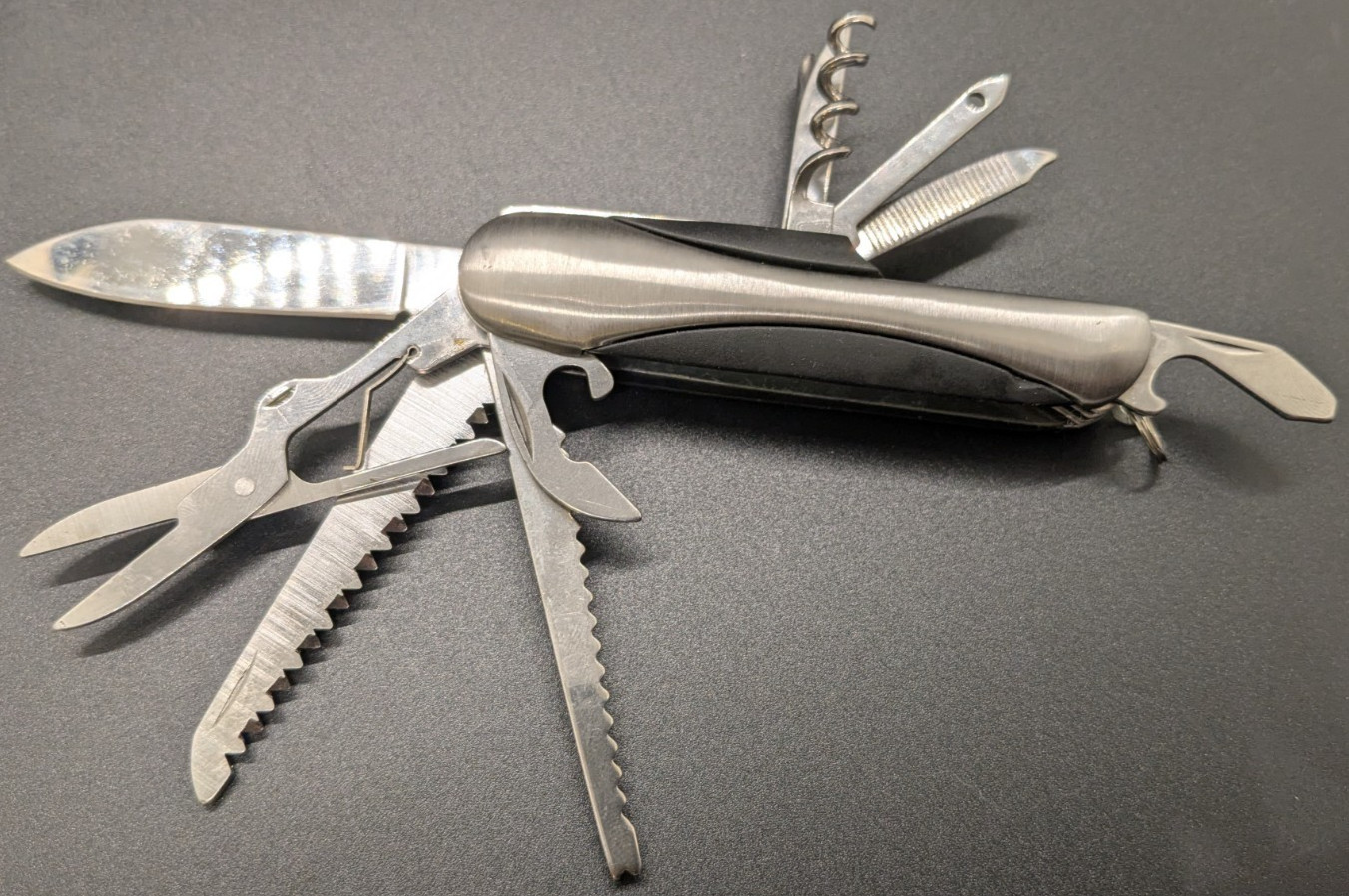 Metal Finish Multi Tool Pocket Knife Saw Scissors Bottle Opener Great Gift!