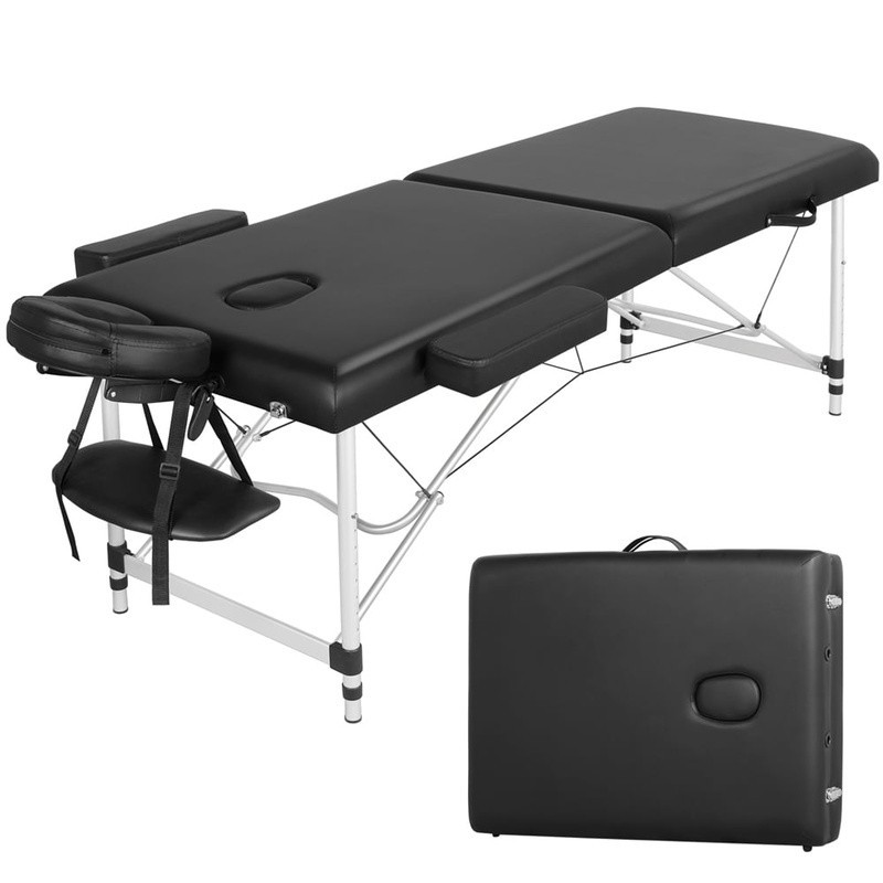 Foldable Portable Massage Table Adjustable Aluminum Legs W/ Armrests & Headrest