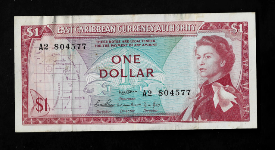 EAST CARIBBEAN STATE ( 1 ) BANK NOTE  1 DOLLAR ND(1965) P 13 A  ALMOST VERY FINE