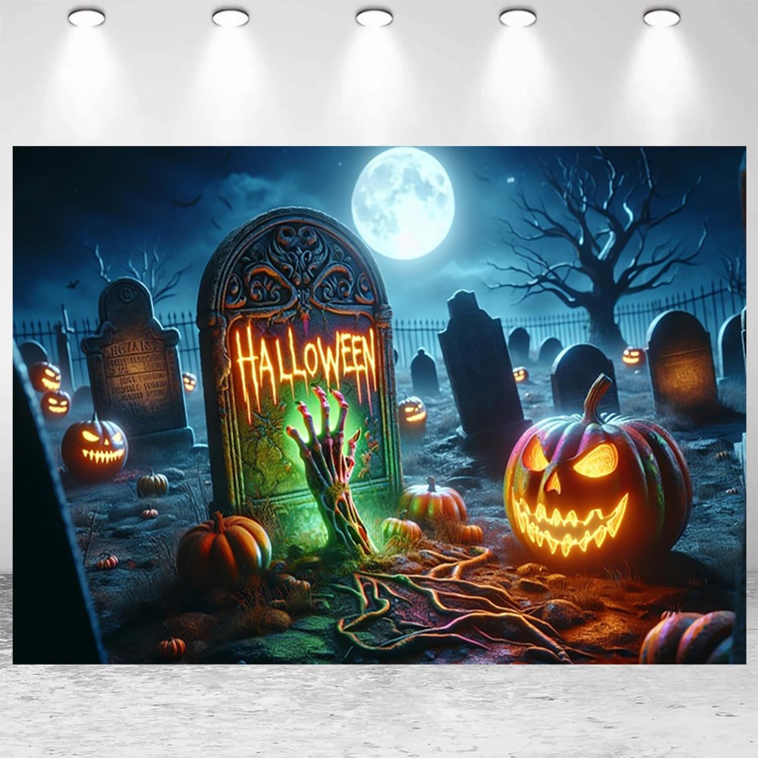 7x5ft Halloween Backdrop Graveyard Horror Moon Night Pumpkin 7x5ft, dark