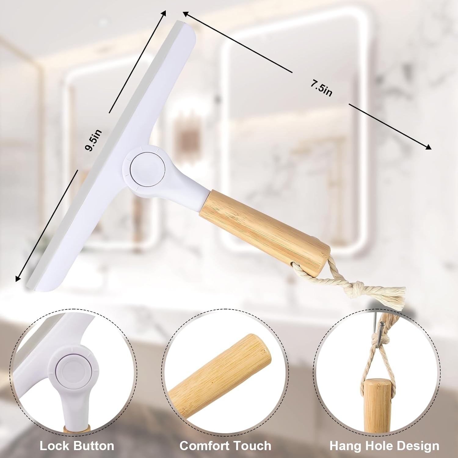 Window Squeegee for Glass Doors，All-Purpose 9.7” Window Cleaning Squeegee,