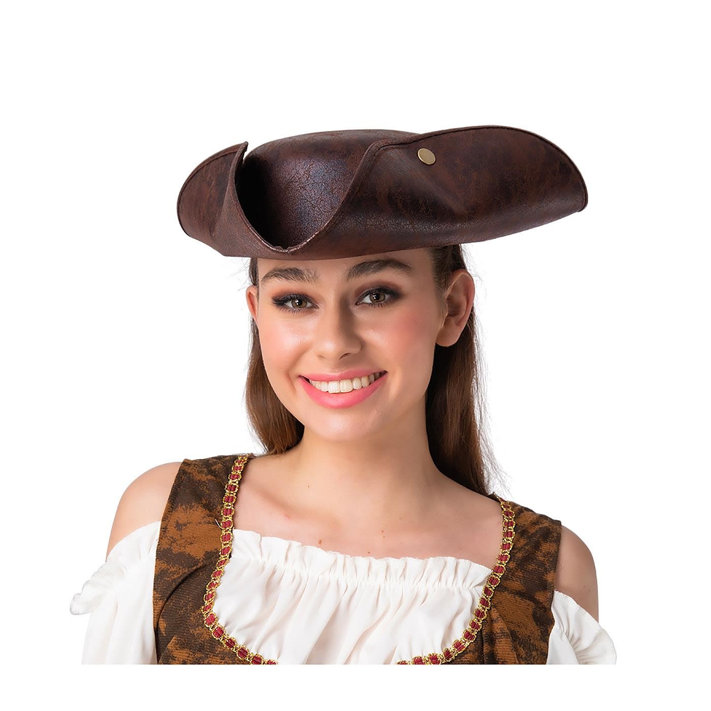 Wicked Costumes - Distressed Faux Leather Pirate Hat (Brown) - Adult