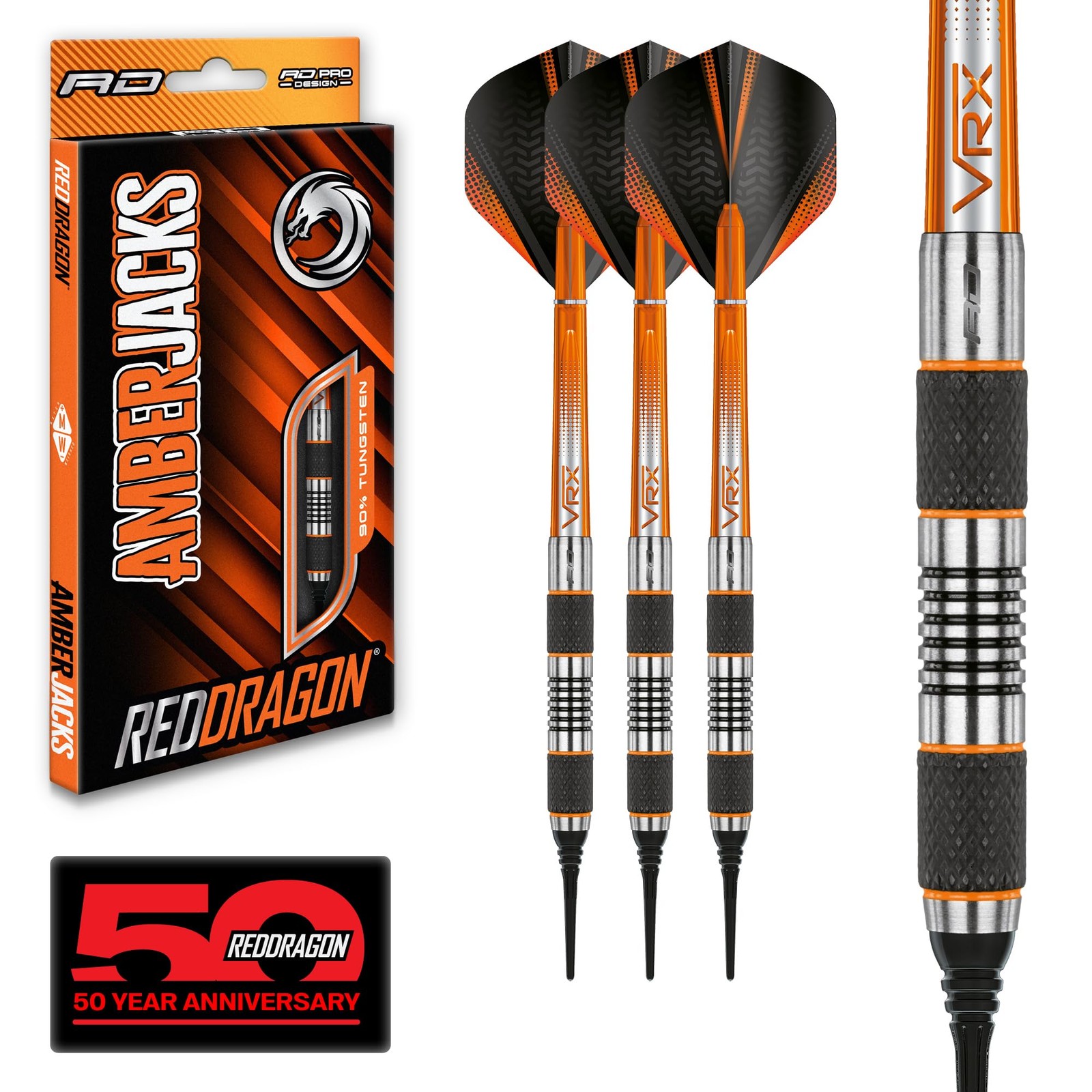 RED DRAGON Amberjack 1 Soft Tip Darts Set  3X 90% Tungsten Slim Barrels for P...