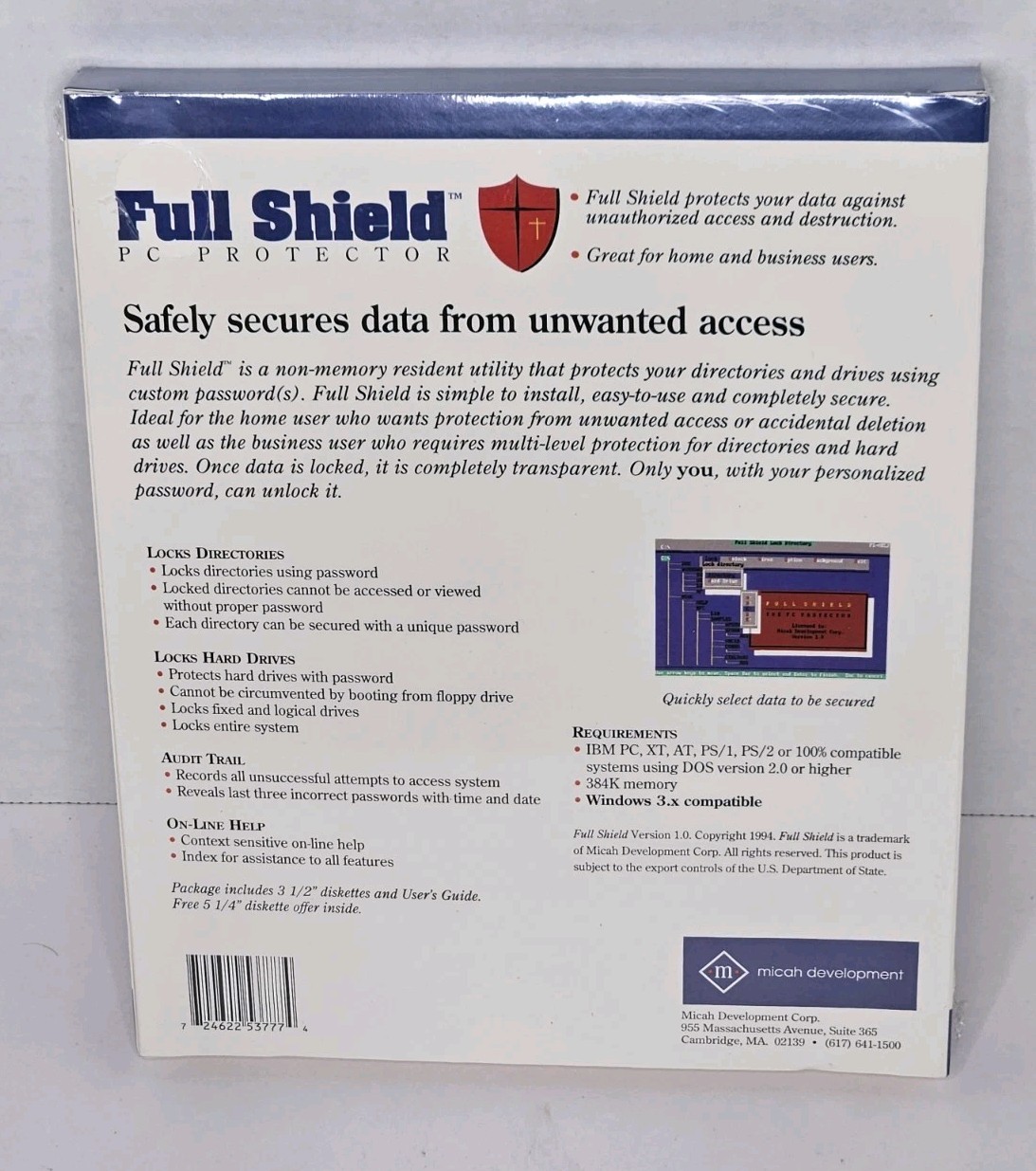 Rare Sealed Full Shield PC Protector Micah DOS 3.5" Diskettes Windows PC Big Box